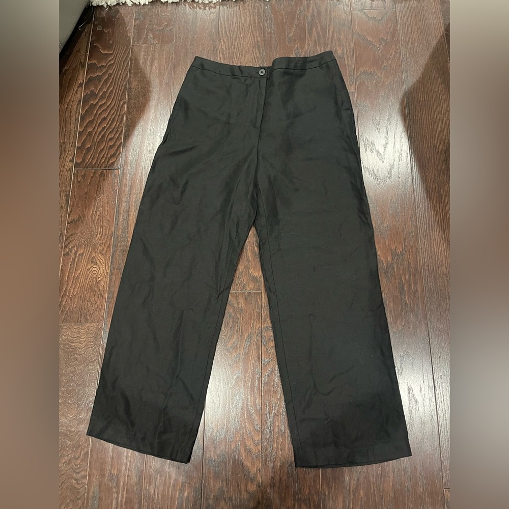 Eileen Fisher Organic Wide Leg Trouser Pants Black Women Size Large Petite NEW
